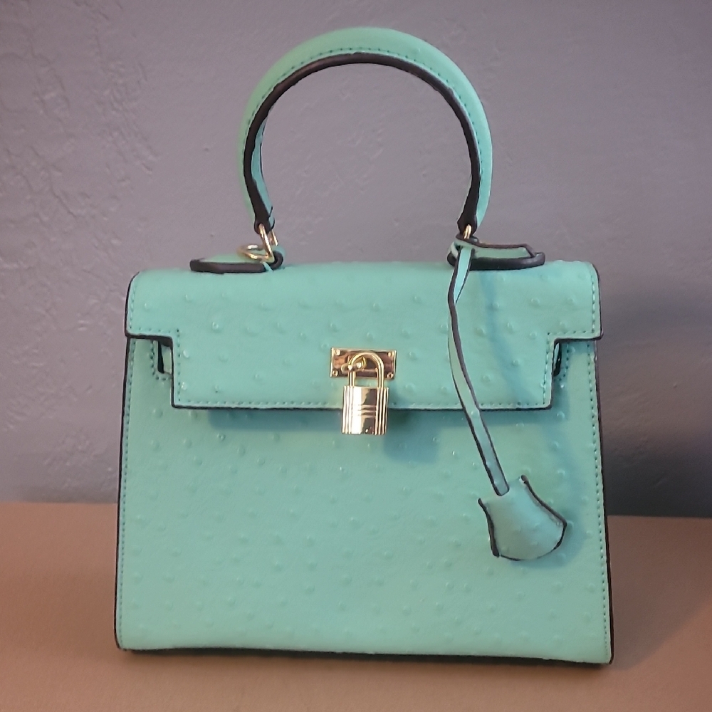Structured Mint Mini Top-Handle Bag with Gold Lock